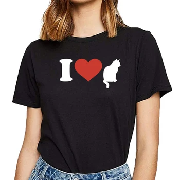Vrhovi Majica s kratkimi rokavi Ženske, ki sem ljubezen mačka Fit Napisi, Tisk Tshirt Ženske