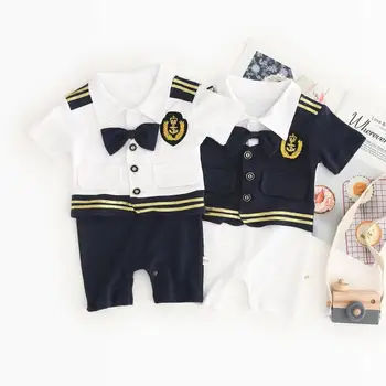Za Malčke Baby Naval Academy Romper Mornar Morskih Mornarice Shortalls Kratek Rokav Sproščene Počitnice Obleko Fantje 