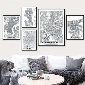 Zda Nemčija Italija Zemljevid Mesta New Yorku, Washingtonu, Parizu Wall Art Platno Plakat Nordijska Slike, Slike dnevne Sobe