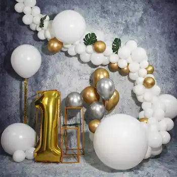 Zlato Beli Balon Arch Verige Svate Garland Dekoracijo Kit Baloni AndTools Baby Tuš Rojstni Odlikovanja