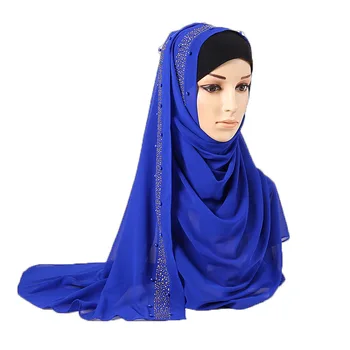 Zlato, Diamanti Šifon Indonezija Hidžab Šal Plezati Muslimanskih Headscarf Luksuzni Nosorogovo Glušnika Dolgo Ruto Obloge Islamske Pokrivala