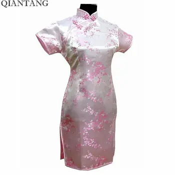 Črna Tradicionalna Kitajska Obleka Mujer Vestido Žensk Saten Qipao Mini Cheongsam Cvet Velikost S M L XL XXL XXXL 4XL 5XL 6XL J4039