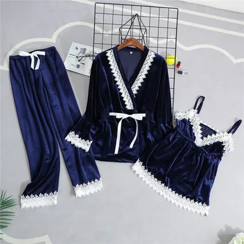 Žamet Ženske Dolgo Haljo Obleke Seksi 2PCS Nightgown Priložnostne Sleepwear Nastavite More Jeseni Kimono kopalni plašč Spa Nightdress M, L, XL