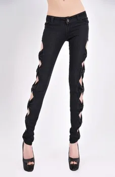 ženska jeans celotno dolžino svetlobe svinčnik hlače lok-vozel dekoracijo