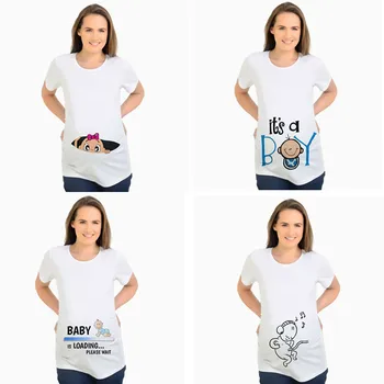 Ženske majice Slim Risanka Porodniškega Vrhovi Baby je Nakladanje Smešno Nosečnosti T srajce Bombaža T-majica za Nosečnice Tees 2XL