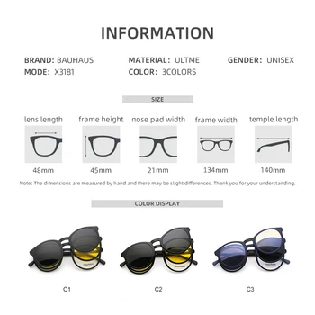2 V 1 Magnet sončna Očala Žensk in Moških Polarizirana Eyeglass Okvir S Sponko Na Očala Krog UV400 X3181