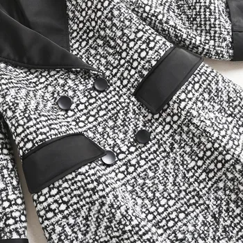 2020 Modo Jeseni, Pozimi Znižuj Ovratnik Kariran Tassel Tweed Volnene Jopiči Dolge Volne Mešanice Coats Elegantno Suknji Vrhnja Oblačila