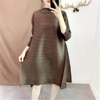 2020 Pomlad Turtleneck Ženske obleke Miyak Naguban Modno Oblikovanje Trdne svoboden velikosti Ženskih Kolen dolžino Obleko Tide
