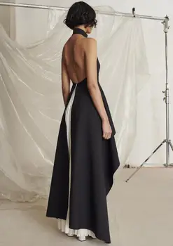 2020 Ženske Seksi Oblikovalec Črno Bel Povodcem Povoj Obleko Dveh Kosov Set Šifon Dolgo Elegantno Zvečer Maxi Stranka Obleko Vestido