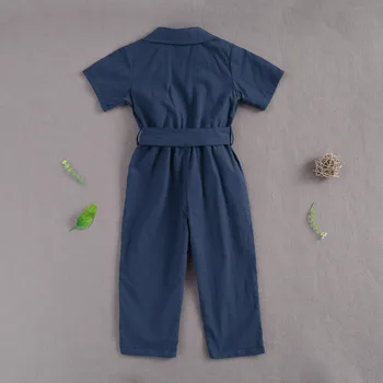 2021 Moda Baby Poletnih Oblačil Baby Dekle Gumb Navzdol Jumpsuit, Kratek Rokav River Barva Vložkom iz Enega Kosa Coverall 1-6T