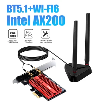 3000Mbps Wifi 6 Intel AX200 Pro PCIe Brezžični vmesnik za Kartico WiFi Bluetooth5.1 802.11 AX Dual band 2,4 G/5Ghz MU-MIMO Za Namizni RAČUNALNIK