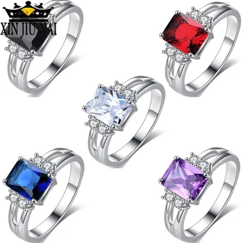 5 barvni kvadrat Kakovosti AAA Kvadratnih Vijolično Kamen 925 Sterling Silver Obroči Za Ženske Krasen Poroka Anel Za Elegantno Dama