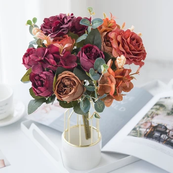 5 Snope Roza Peony Šopek Umetnih Rož Visoke Kakovosti Doma Dekoracija Dodatna Oprema Tabela Nastavitev Poroko Dekorativni Cvet