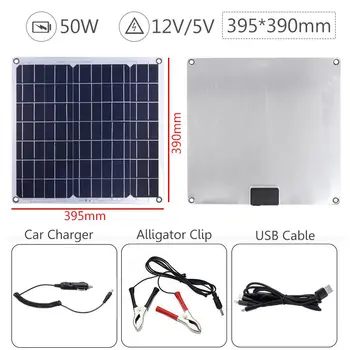 50 W Sončne celice, 12V/5V Dvojno USB Monocrystaline Prilagodljiv Sončne Celice Nepremočljiva Solarni Polnilec za Avto RV Jahte Baterije Čoln z