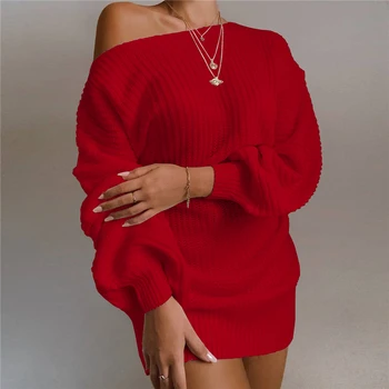 6 barv Ženske barva Pulover Kintted Obleko Seksi Dolg Rokav Dame Pozimi Kratko Obleko 2020