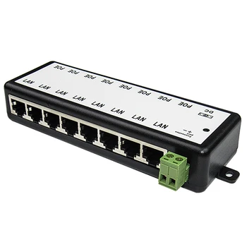 8 Vrat Pasivnih PoE Adapter 8ch PoE Napajanje Ethernet POE Injektor Pin 4,5(+)/7,8(-) DC12V Input-DC48V