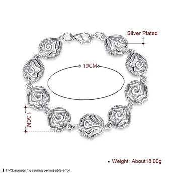 925 Sterling Silver Fashion Rose Cvet Zapestnica Za Ženske Čar Svate Nakit