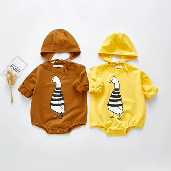 Angoubebe B20H14 2 Kos Novorojenega Dojenčka Baby Dekleta Oblačila, ki Gos Tiskanja Romper Bodysuit +Sunsuit Klobuk Mehko Udobje