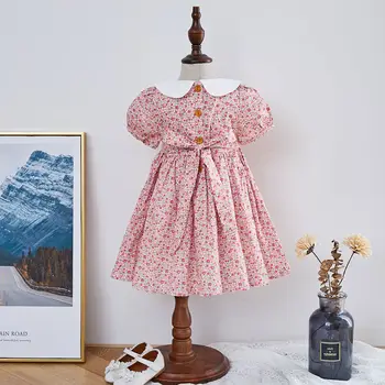 Baby Dekle Smocked Cvetlični Obleko Otroka Delavska Frocks Otrok Španski Boutique Oblačila Malčka Dekle Španija Ročno Izdelani Smocking Obleko