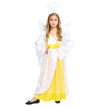 Bela Črna Dekle Otrok Angel Krila Halo Obroč Princesa Cosplay Otrok Stranka Karneval Halloween Kostumi Za Otroke Božič