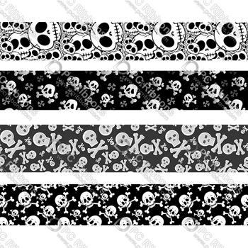 Bela/črna lobanje Halloween natisnjeni grosgrain& sovražnik DIY ročno materialov Halloween poročno darilo zaviti trak trakovi 50 metrov