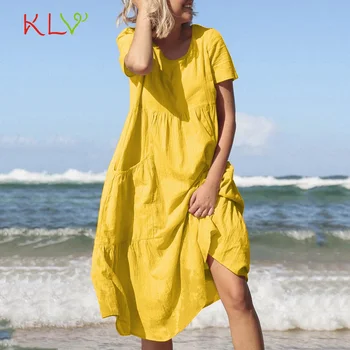 Bombaž Perilo Priložnostne Ohlapno Obleko S Pocket Čiste Barve Poletne Obleke Dolgo Priložnostne Beach Party Fashion Ženske Obleke Vestido 2020