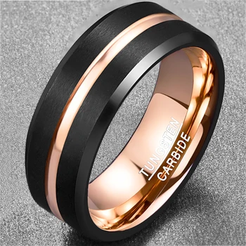 BONLAVIE Rose Zlata Volframov Karbid Poročni prstan Prstan Profilirane Black Brušena Konča Udobje, Fit Velikosti 7 do 12