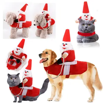 Božič Dog Santa Claus Cosplay Kostum Velik Pes, Psiček Božič Santa Lutka + Kostume za Hišne živali Oblačila za Jahanje Oblačil Set S-XL