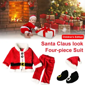 Božični Kostum Dojenček Fant Obleke Komplet za Malčke Otroški Kostum za Santa Claus Dolg Rokav Vrhovi+Hlače+Klobuk+Socking Visoke Kakovosti 4PCS