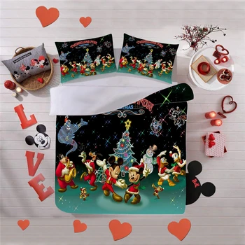 Božično Darilo Mickey Minnie Posteljnina Nabor Rjuhe Kritje Prevleke Domačega Tekstilnega Odrasle Otroke Darilo Kraljica King Size Postelja Set