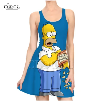 CLOOCL Anime Risanke The Simpsons 3D Tiskanja Ženske Modni Obleko brez Rokavov Seksi Slim Poletje Plaža Priložnostne Slog