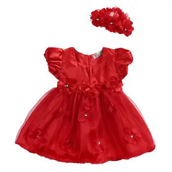 Cvet Novorojenega Dojenčka Baby Dekleta Rdečo Obleko Til Princesa Baby Stranka Rojstni Dan, Poroka Obleke Za Dekleta Božič Otroška Oblačila