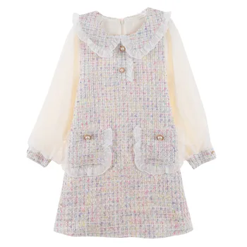 Dekleta Obleko 2020 Jeseni otroška Oblačila Princesa Obleko Elegantno Najstniških Pearl Žep Otroci Obleke Za Dekleta 4 6 8 10 12 14 Let