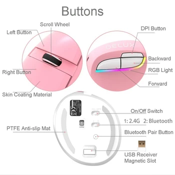Delux M618 Bluetooth 4.0 Navpično Miške za Polnjenje RGB Igranje Z Mousepad Brezplačno Ergonomska Miši Za Prenosni RAČUNALNIK