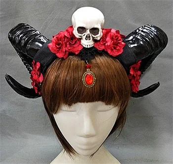 Demon Rogovi naglavni del Hudič Cvetlični Rogovi Headpieces Halloween Lobanje Dodatki s Tančico Modno Obleko Pribor za Lase