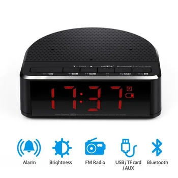Digitalna Radio Budilka z Bluetooth Zvočnik,Rdeče Mestno Zaslon z 2 Dimmer,FM radio, USB Postelji led Budilka.