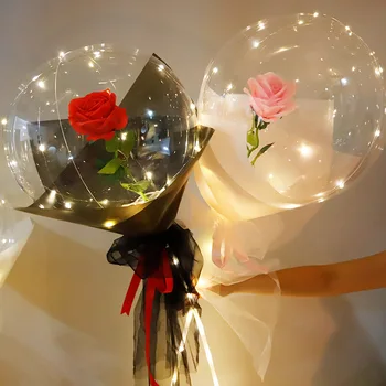 Diy Led Luči Balone z Rose Cvet Rojstni dan, Poroka Dekoracija Pregleden Cvet Kroglice Led Svetlobna Balon Rose Šopek