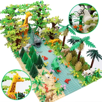 DIY MOC Džungle Model z Divjimi Živalmi, Številke Stavbe, Bloki Združljiv Mesto, Gozd, Drevesa, Hiše Opeke Otroci Igrače