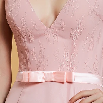 Dressv roza večerna obleka poceni v vratu morska deklica bowknot čipke, dolžina tal svate formalno obleko trobenta večerne obleke