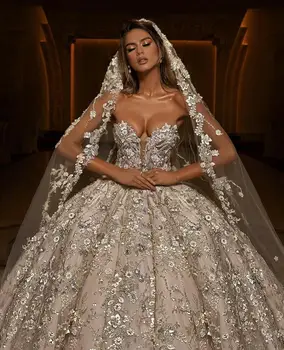 Dubaj Luksuzno Poročno Obleko Plus Velikost Kapela Vlak Ljubica vestido de novia Appliqued Poročne Poroka Oblek vestidos de novia