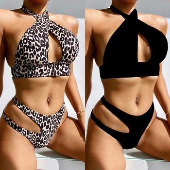 Ellolace Leopard Seksi Kopalke Bikini Kopalke Ženske 2021 Povodcem Mikro Bikini Votlih Iz Kopalne Obleke, Kopalke 2 Kos Ženski