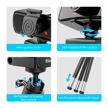 Essager C3 Webcam 1080P Full HD Spletna Kamera Za Mac Prenosni Računalnik PC YouTube samodejno ostrenje USB Web Kamero Z Mikrofonom Stativi