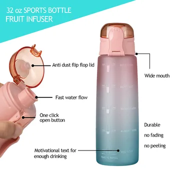 Fitnes Šport Steklenice, Inovativne Motivacijske 32OZ Prostor Pokal Ustvarjalne Gradient Barva Materiala, Odbijanje Vode Pokal na Prostem