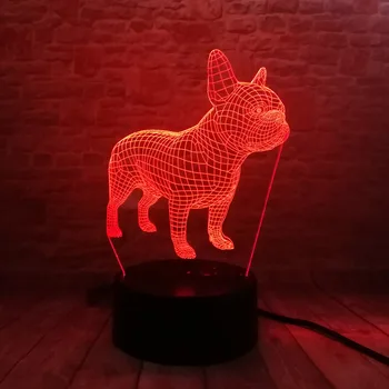 Francoski Buldog 3D LED Noč 7 Barv USB Hologram Lučka Tabela Desk Lahka Otroška Spalna Dekor Dekor Fantje Prijatelj Igrače Dropshipping