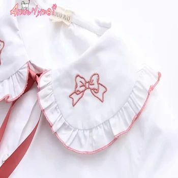 Japonski Šoli Enotno Lolita Majica 2020 Pomlad Ženske Bluzo Mori Dekle Z Dolgimi Rokavi Bowknot Peter Pan Ovratnik Bele Bluze Vrhovi