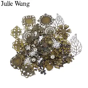 Julie Wang 50 g/vrečko Naključno Mešanico Retro Listov, Cvetov Starinsko Barve Starinski Likalnik Čare Ogrlico, Zapestnico, Nakit, Izdelava Dodatne opreme