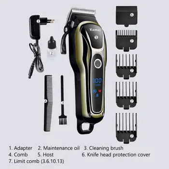 KEMEI lase clipper professional hair trimmer v lase clipper za moške električni brivnik LCD-zaslon pralni barber lase rezalnik