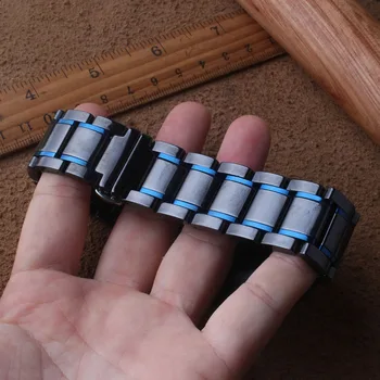 Keramični Watchbands Zapestnice Trak Črna z Modro barvo 20 MM 21 MM 22 MM 23 MM 24 MM Ure Dodatki Modni Pas za moške zapestje