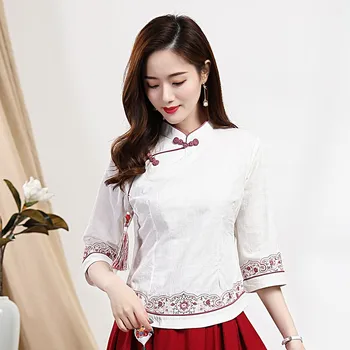 Klasične Ženske Bombaž Perilo Oblačila Plus Velikost 3XL Tang Vrhovi Vezenje Mandarin Ovratnik Shirt Kitajske Tradicionalne Bluzo