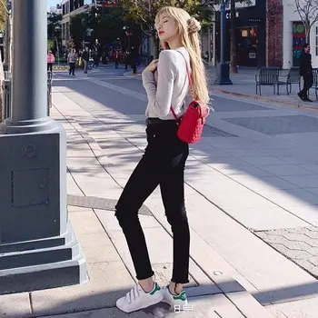 Kpop Seo Yea Ji ulične mode visoko pasu luknjo skinny kavbojke ženske 2021 pomlad korejski seksi vitek noge kavbojke dekliška oblačila